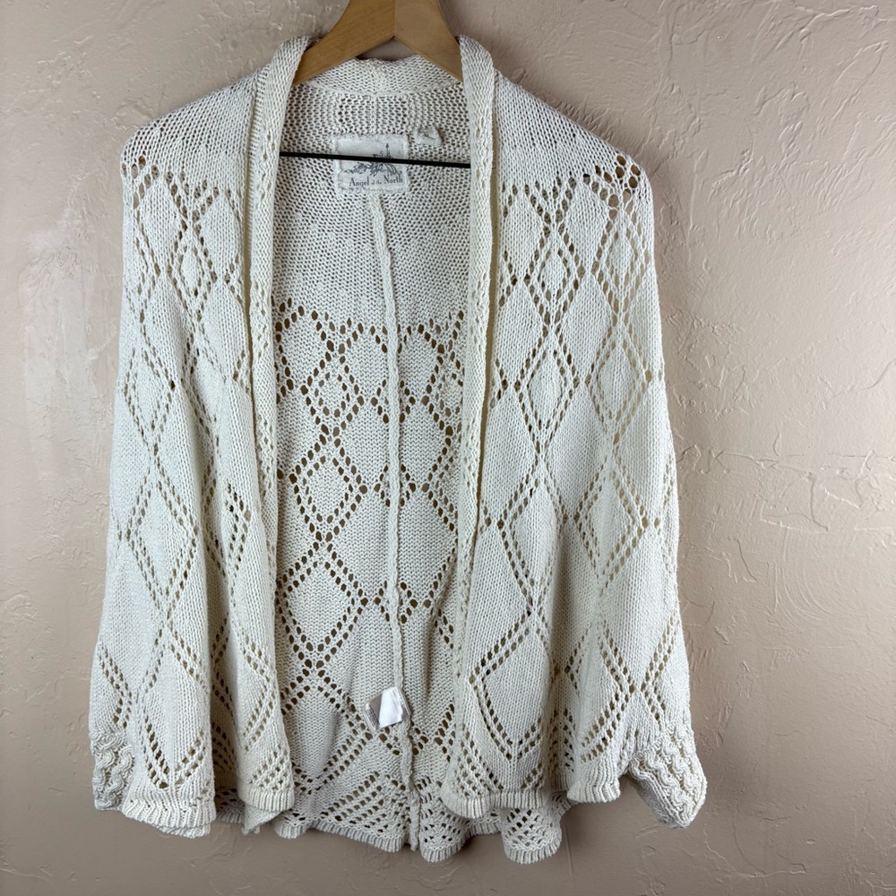 Anthropologie Angel Of The North White Crochet Cardigan Sweater Cape Open Weave